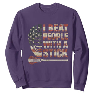 Funny Lacrosse Lax Sweatshirt I Beat People With A Stick Vintage American Flag TS11 Purple Print Your Wear