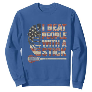Funny Lacrosse Lax Sweatshirt I Beat People With A Stick Vintage American Flag TS11 Royal Blue Print Your Wear