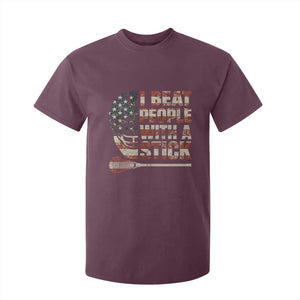 Funny Lacrosse Lax T Shirt For Kid I Beat People With A Stick Vintage American Flag TS11 Maroon Print Your Wear