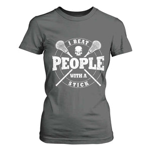 Funny Lacrosse Lax T Shirt For Women I Beat People With A Stick Skull TS11 Dark Heather Print Your Wear