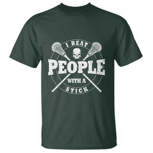 Funny Lacrosse Lax T Shirt I Beat People With A Stick Skull TS11 Dark Forest Green Print Your Wear