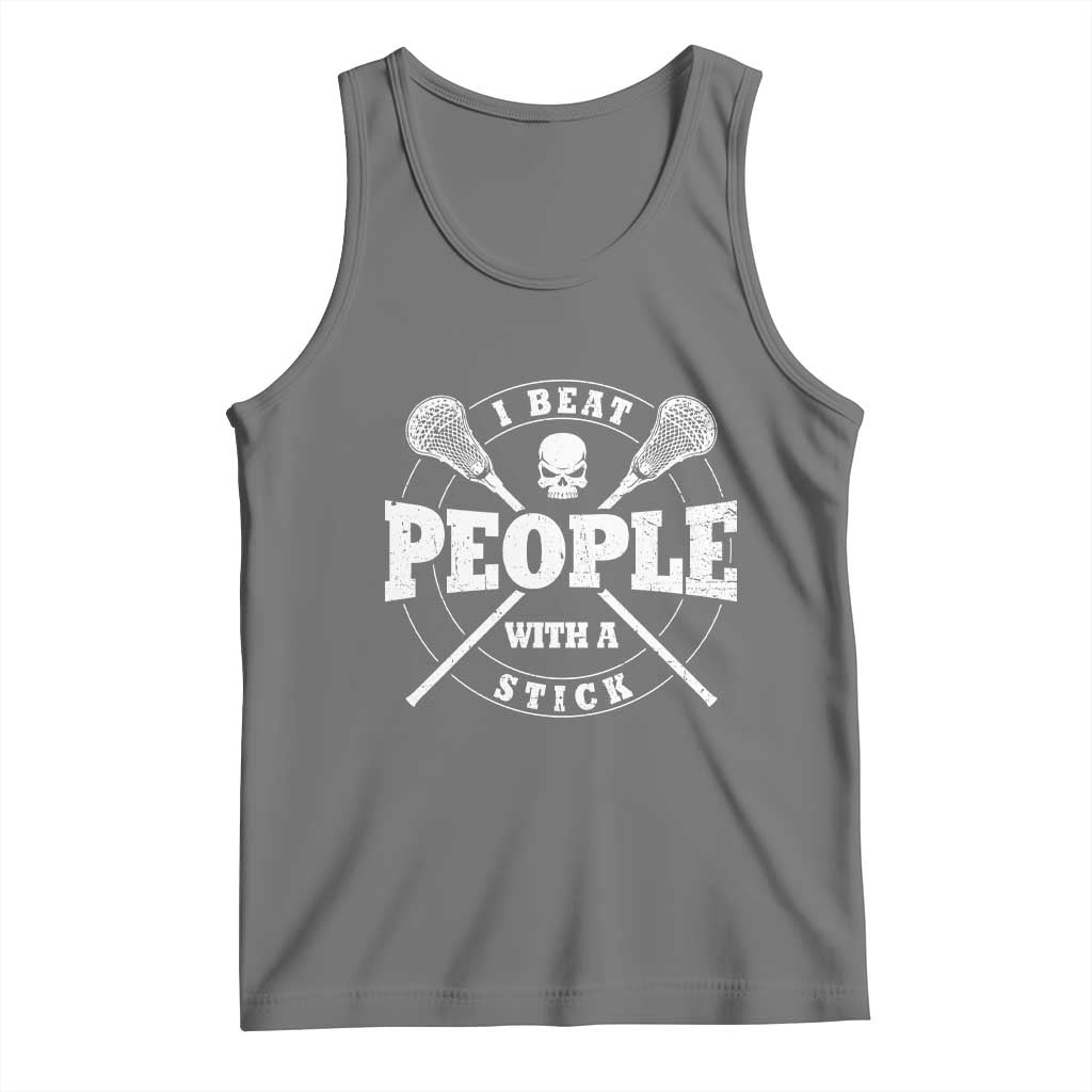 Funny Lacrosse Lax Tank Top I Beat People With A Stick Skull TS11 Black Heather Print Your Wear