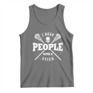 Funny Lacrosse Lax Tank Top I Beat People With A Stick Skull TS11 Black Heather Print Your Wear