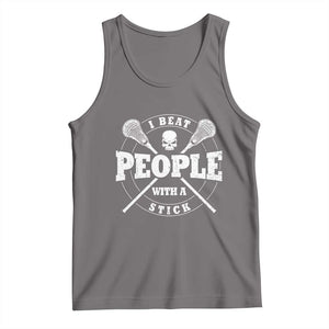 Funny Lacrosse Lax Tank Top I Beat People With A Stick Skull TS11 Deep Heather Print Your Wear