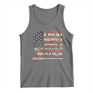 Funny Lacrosse Lax Tank Top I Beat People With A Stick Vintage American Flag TS11 Black Heather Print Your Wear