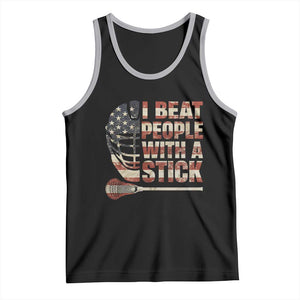 Funny Lacrosse Lax Tank Top I Beat People With A Stick Vintage American Flag TS11 Black Athletic Heather Print Your Wear