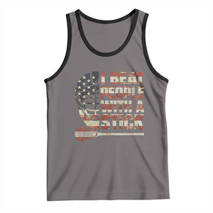 Funny Lacrosse Lax Tank Top I Beat People With A Stick Vintage American Flag TS11 Deep Heather Black Print Your Wear