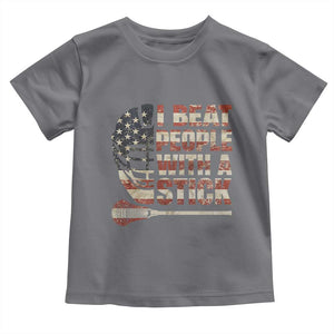 Funny Lacrosse Lax Toddler T Shirt I Beat People With A Stick Vintage American Flag TS11 Charcoal Print Your Wear