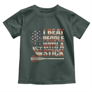Funny Lacrosse Lax Toddler T Shirt I Beat People With A Stick Vintage American Flag TS11 Dark Forest Green Print Your Wear