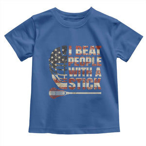 Funny Lacrosse Lax Toddler T Shirt I Beat People With A Stick Vintage American Flag TS11 Royal Blue Print Your Wear
