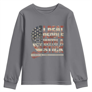 Funny Lacrosse Lax Youth Sweatshirt I Beat People With A Stick Vintage American Flag TS11 Charcoal Print Your Wear