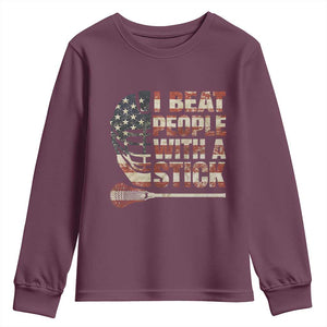 Funny Lacrosse Lax Youth Sweatshirt I Beat People With A Stick Vintage American Flag TS11 Maroon Print Your Wear