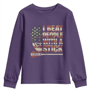 Funny Lacrosse Lax Youth Sweatshirt I Beat People With A Stick Vintage American Flag TS11 Purple Print Your Wear