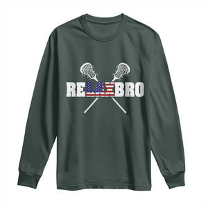 Funny Lacrosse Long Sleeve Shirt American Flag Relax Bro Lax Lover Joke TS10 Dark Forest Green Print Your Wear
