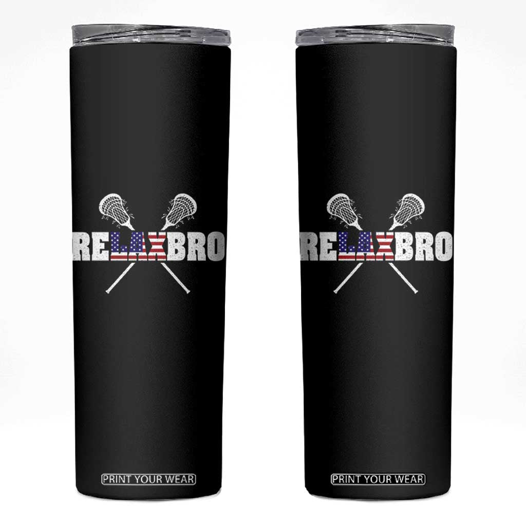 Funny Lacrosse Skinny Tumbler American Flag Relax Bro Lax Lover Joke TS10 Black Print Your Wear