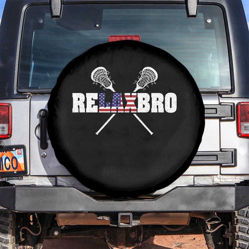 Funny Lacrosse Spare Tire Cover American Flag Relax Bro Lax Lover Joke TS10 No hole Black Print Your Wear