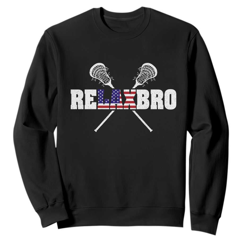 Funny Lacrosse Sweatshirt American Flag Relax Bro Lax Lover Joke TS10 Black Print Your Wear