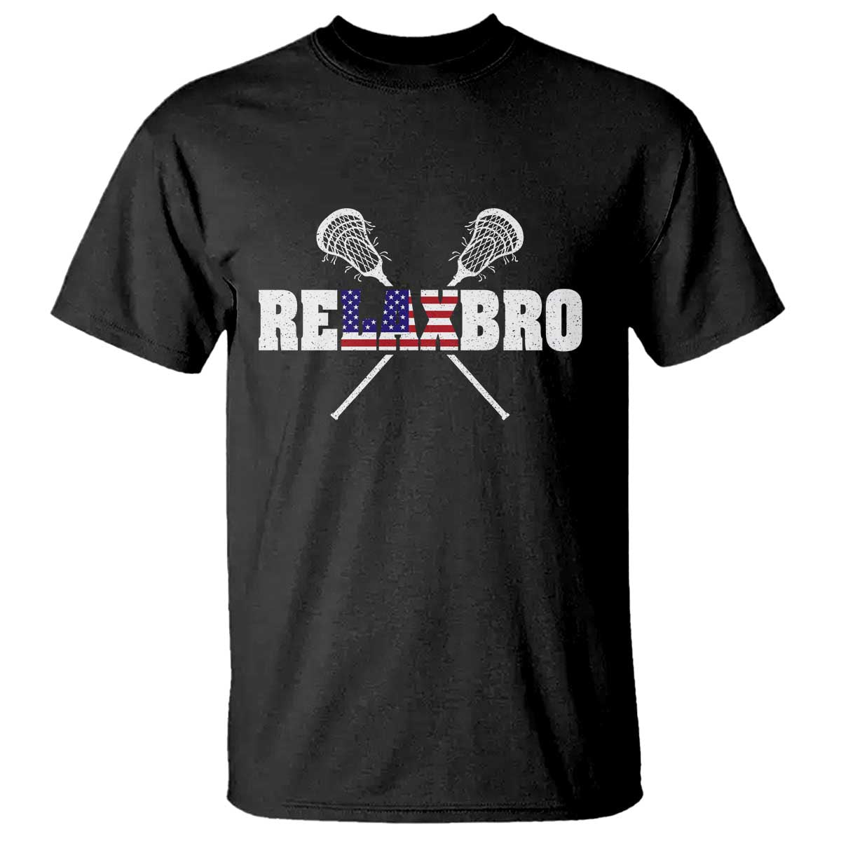 Funny Lacrosse T Shirt American Flag Relax Bro Lax Lover Joke TS10 Black Print Your Wear