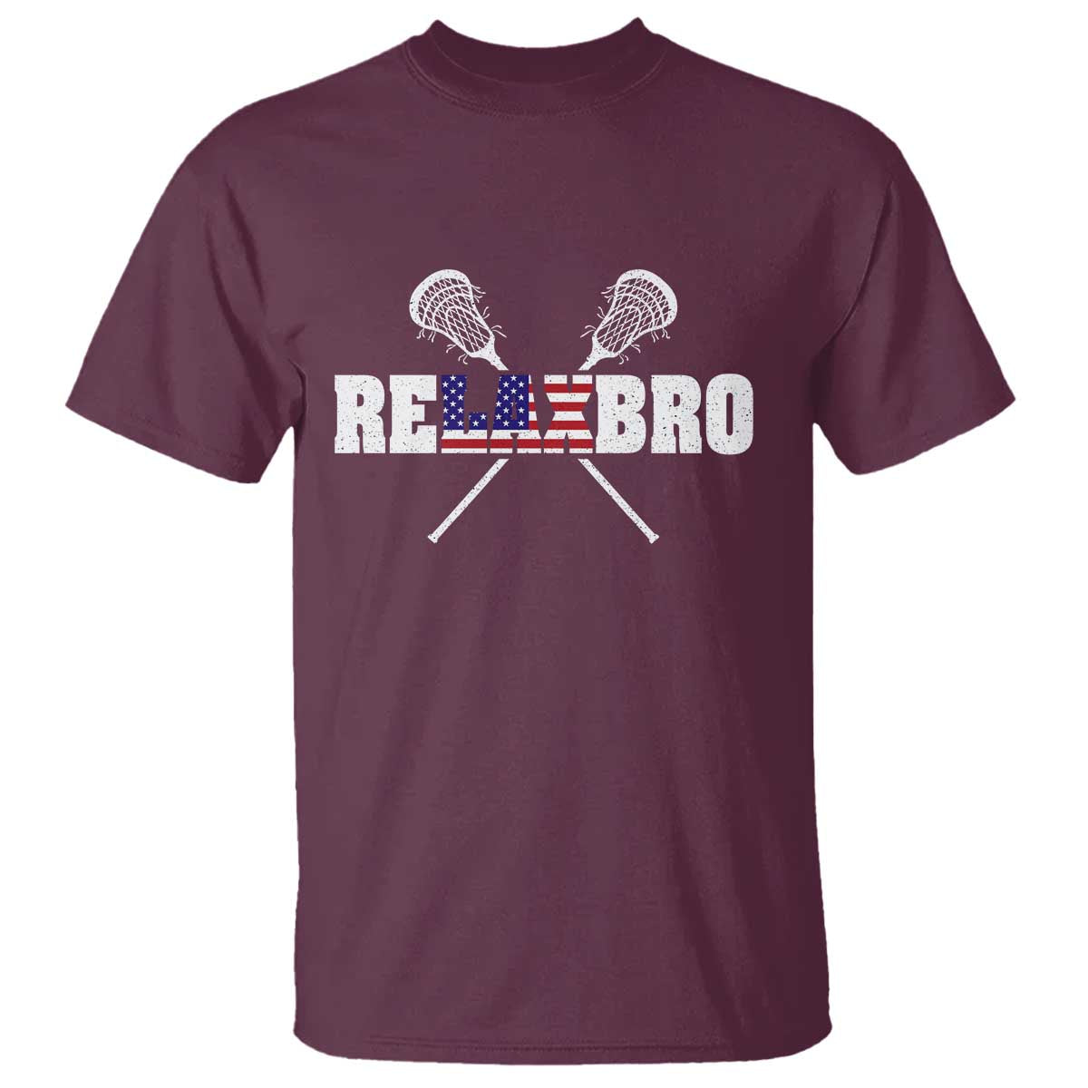 Funny Lacrosse T Shirt American Flag Relax Bro Lax Lover Joke TS10 Maroon Print Your Wear