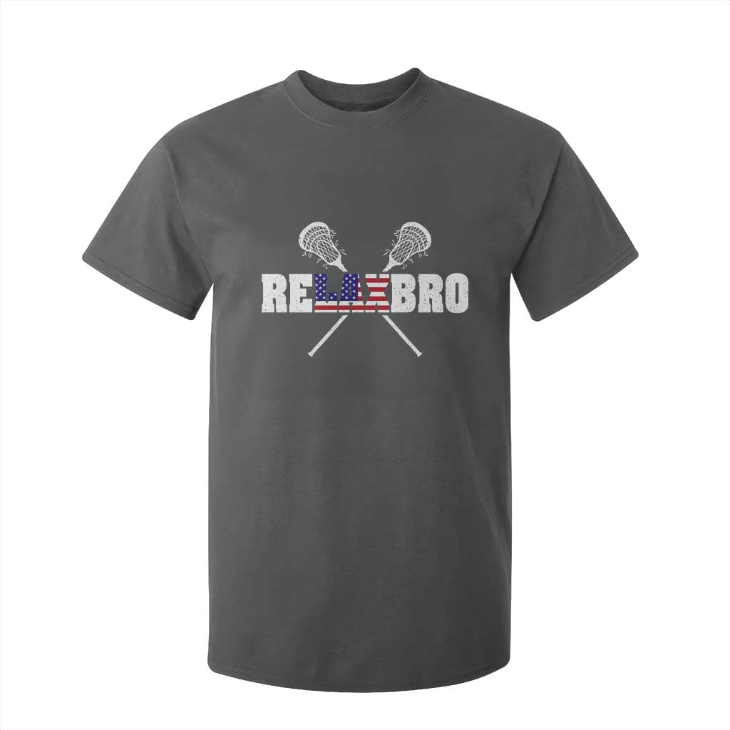 Funny Lacrosse T Shirt For Kid American Flag Relax Bro Lax Lover Joke TS10 Dark Heather Print Your Wear