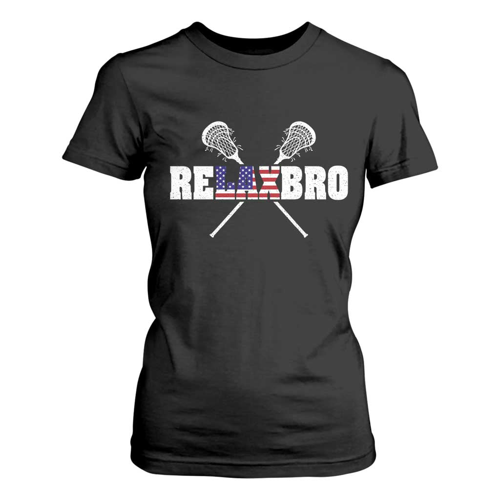 Funny Lacrosse T Shirt For Women American Flag Relax Bro Lax Lover Joke TS10 Black Print Your Wear