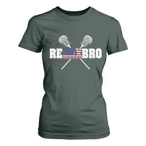 Funny Lacrosse T Shirt For Women American Flag Relax Bro Lax Lover Joke TS10 Dark Forest Green Print Your Wear