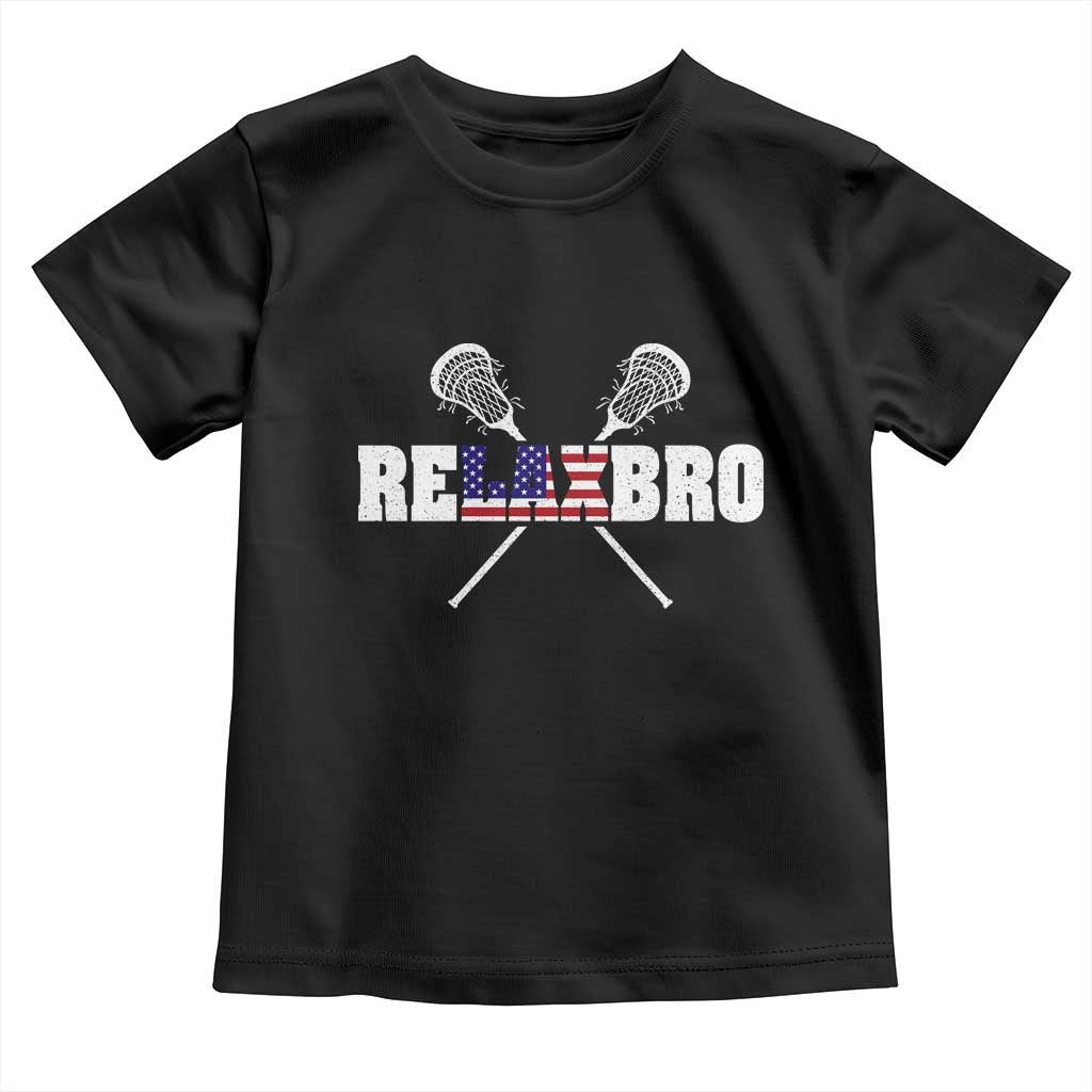 Funny Lacrosse Toddler T Shirt American Flag Relax Bro Lax Lover Joke TS10 Black Print Your Wear
