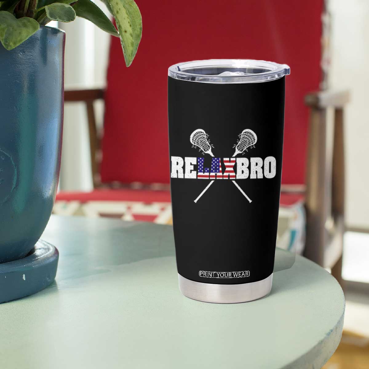 Funny Lacrosse Tumbler Cup American Flag Relax Bro Lax Lover Joke TS10 Print Your Wear