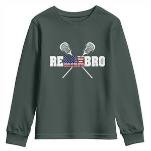 Funny Lacrosse Youth Sweatshirt American Flag Relax Bro Lax Lover Joke TS10 Dark Forest Green Print Your Wear