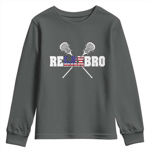 Funny Lacrosse Youth Sweatshirt American Flag Relax Bro Lax Lover Joke TS10 Dark Heather Print Your Wear