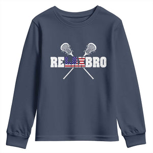 Funny Lacrosse Youth Sweatshirt American Flag Relax Bro Lax Lover Joke TS10 Navy Print Your Wear
