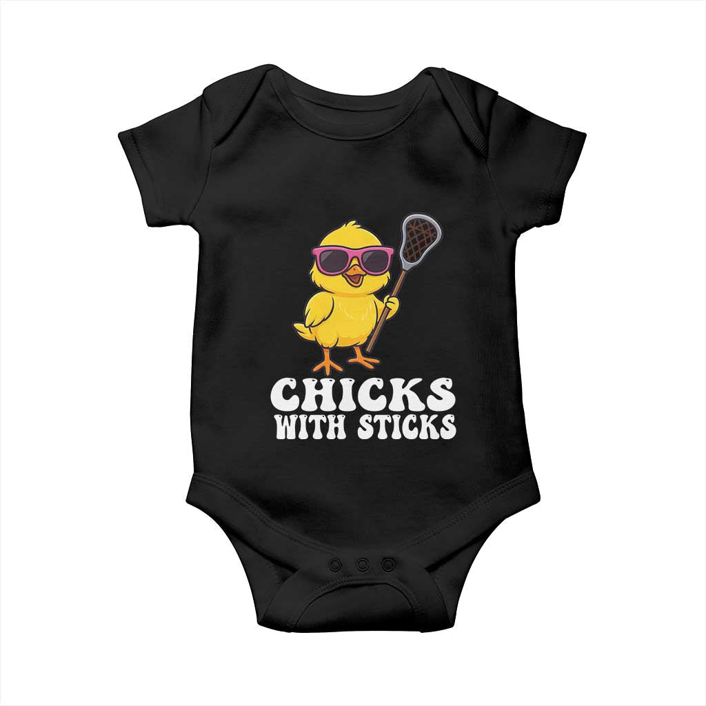 Funny Lax Girl Baby Onesie Chicks With Sticks Lacrosse Shooter TS11 Black Print Your Wear