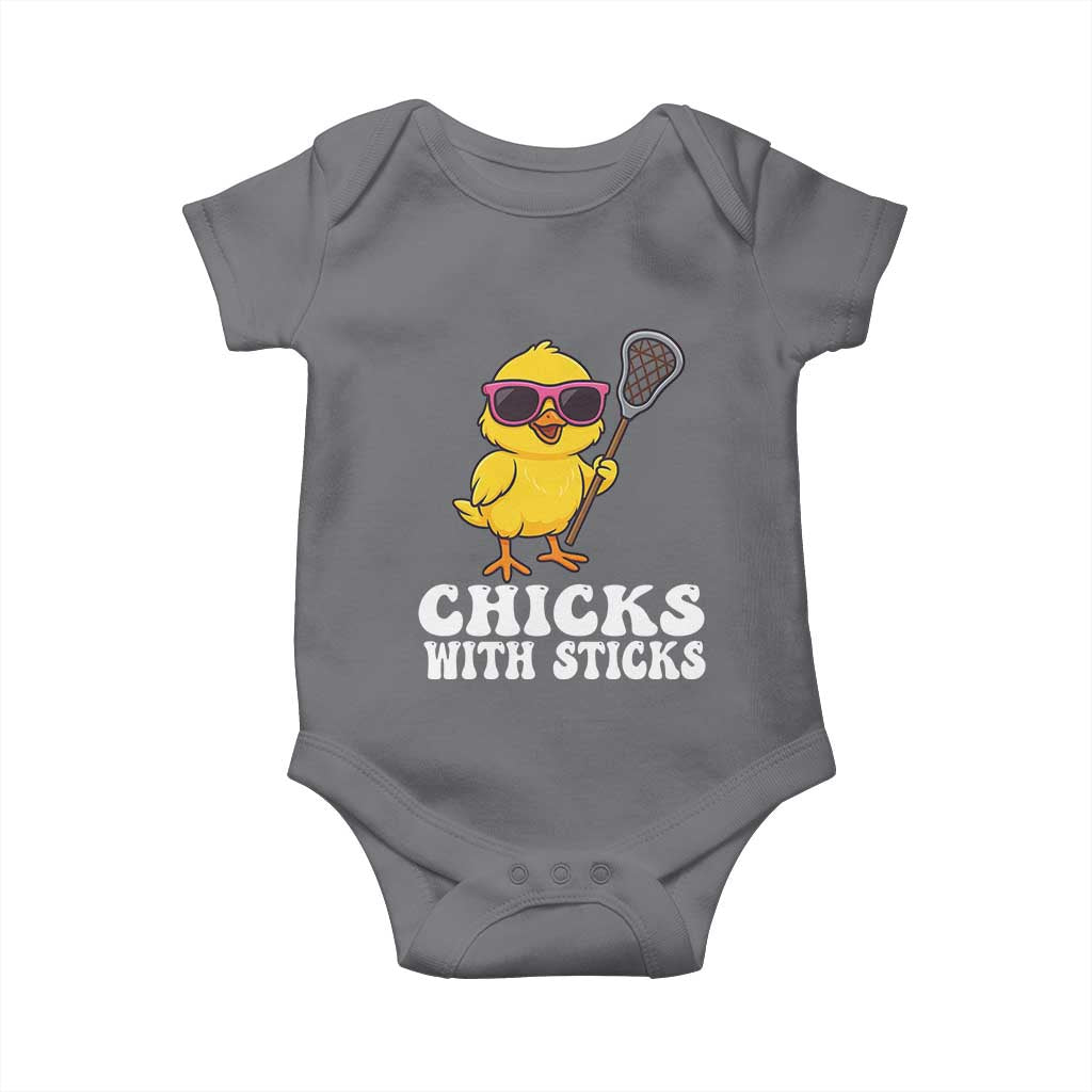 Funny Lax Girl Baby Onesie Chicks With Sticks Lacrosse Shooter TS11 Charcoal Print Your Wear