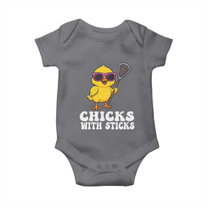 Funny Lax Girl Baby Onesie Chicks With Sticks Lacrosse Shooter TS11 Charcoal Print Your Wear