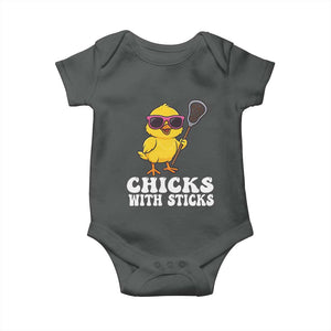 Funny Lax Girl Baby Onesie Chicks With Sticks Lacrosse Shooter TS11 Dark Heather Print Your Wear