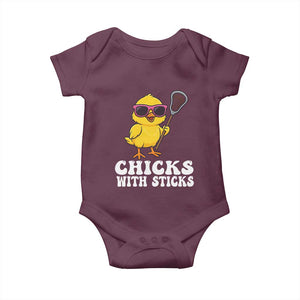 Funny Lax Girl Baby Onesie Chicks With Sticks Lacrosse Shooter TS11 Maroon Print Your Wear