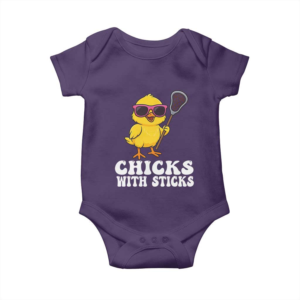 Funny Lax Girl Baby Onesie Chicks With Sticks Lacrosse Shooter TS11 Purple Print Your Wear