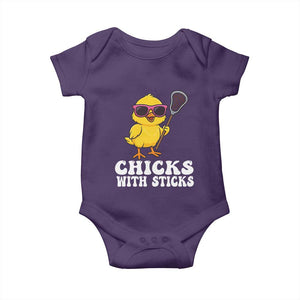 Funny Lax Girl Baby Onesie Chicks With Sticks Lacrosse Shooter TS11 Purple Print Your Wear