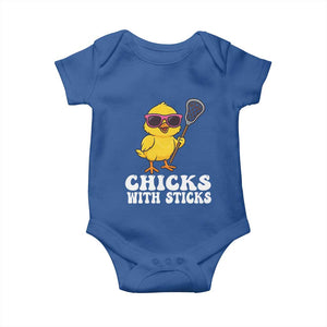 Funny Lax Girl Baby Onesie Chicks With Sticks Lacrosse Shooter TS11 Royal Blue Print Your Wear