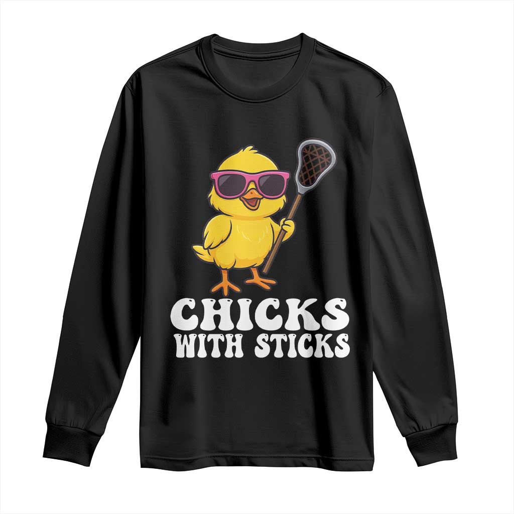 Funny Lax Girl Long Sleeve Shirt Chicks With Sticks Lacrosse Shooter TS11 Black Print Your Wear