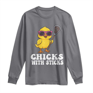 Funny Lax Girl Long Sleeve Shirt Chicks With Sticks Lacrosse Shooter TS11 Charcoal Print Your Wear