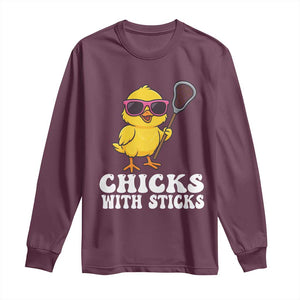 Funny Lax Girl Long Sleeve Shirt Chicks With Sticks Lacrosse Shooter TS11 Maroon Print Your Wear