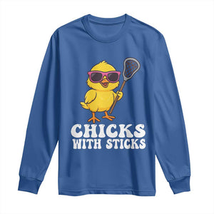 Funny Lax Girl Long Sleeve Shirt Chicks With Sticks Lacrosse Shooter TS11 Royal Blue Print Your Wear