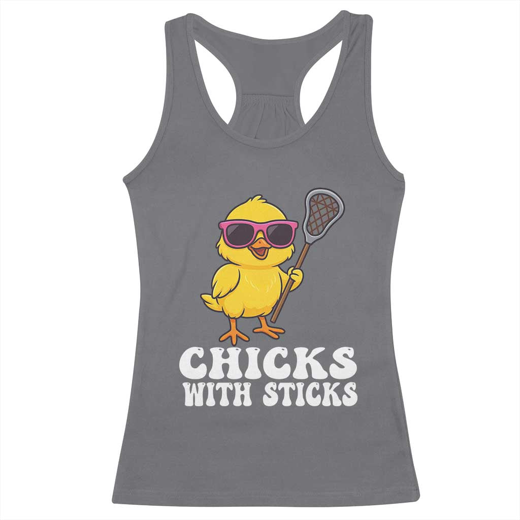 Funny Lax Girl Racerback Tank Top Chicks With Sticks Lacrosse Shooter TS11 Charcoal Print Your Wear