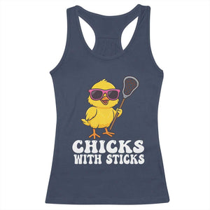 Funny Lax Girl Racerback Tank Top Chicks With Sticks Lacrosse Shooter TS11 Navy Print Your Wear