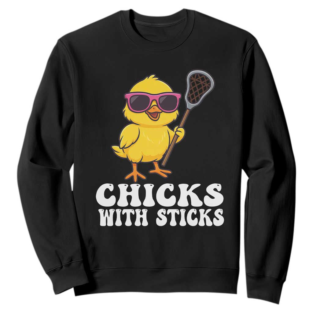 Funny Lax Girl Sweatshirt Chicks With Sticks Lacrosse Shooter TS11 Black Print Your Wear