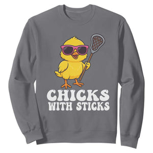 Funny Lax Girl Sweatshirt Chicks With Sticks Lacrosse Shooter TS11 Charcoal Print Your Wear