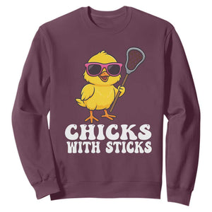 Funny Lax Girl Sweatshirt Chicks With Sticks Lacrosse Shooter TS11 Maroon Print Your Wear