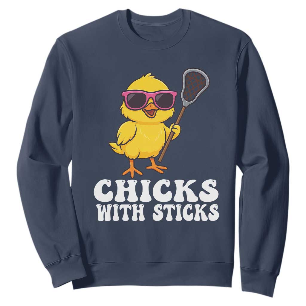Funny Lax Girl Sweatshirt Chicks With Sticks Lacrosse Shooter TS11 Navy Print Your Wear