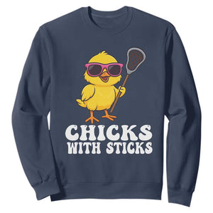 Funny Lax Girl Sweatshirt Chicks With Sticks Lacrosse Shooter TS11 Navy Print Your Wear
